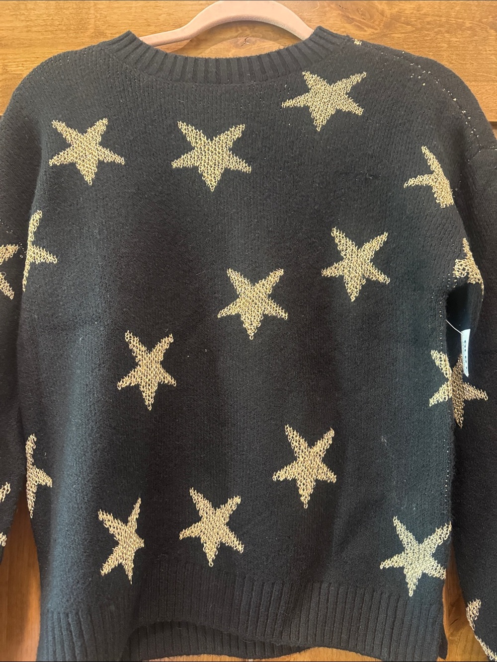 Old Navy Black Crewneck Sweater with Gold Star Pattern